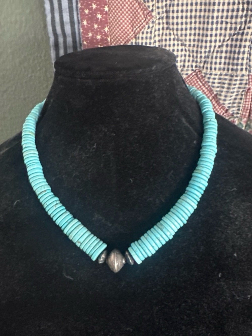 Graduated Kingman Turquoise and Mercury Dime Necklace
